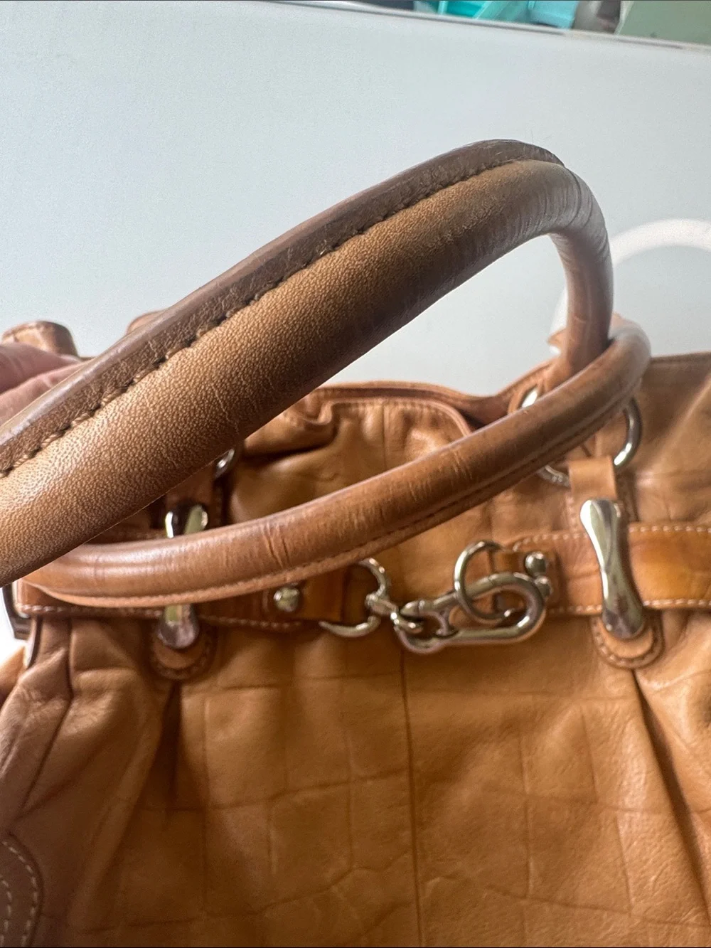 b. makowsky Cognac Leather Hobo with Silver Hardware